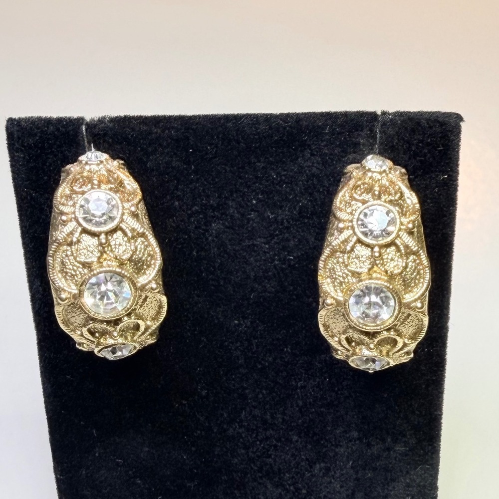 Vintage Filigree Wide Hoop Earrings‎ Ornate Statement Post